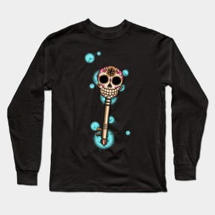 Skeleton Key - Dia de los Muertos Sugar Skull - Day of the Dead Calavera Folk Art Long Sleeve T-Shirt